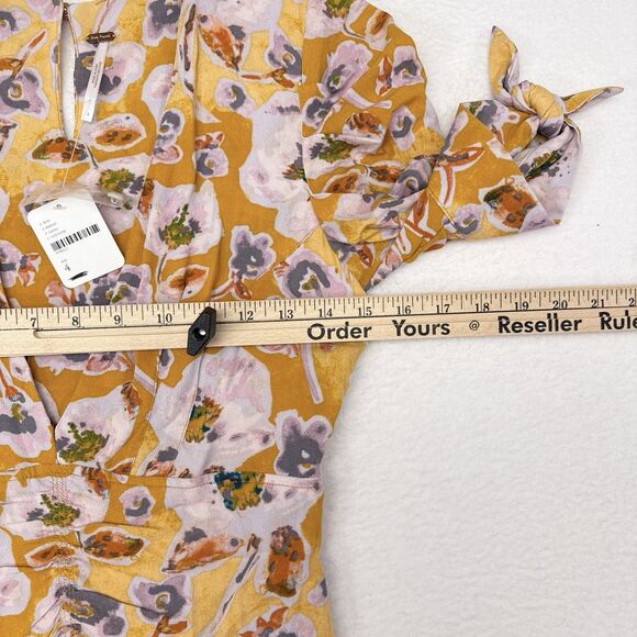 Free People Dress Size 4 Glow Up‎ Mini Short Sleeve Yellow Floral Babydoll NEW - Picture 12 of 13